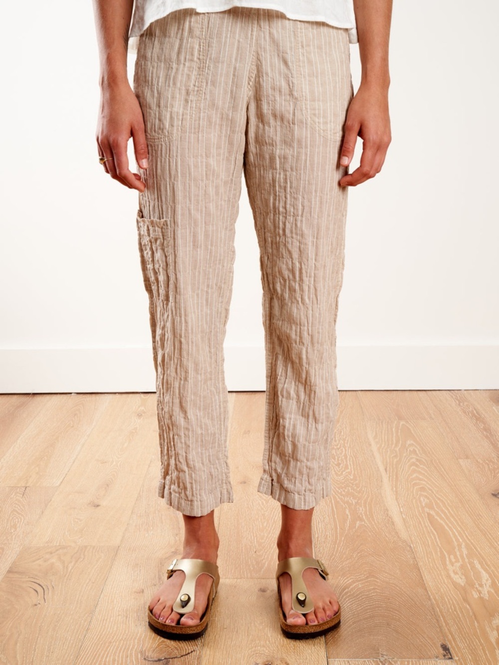 Pietsie Relaxed Straight Leg Linen Pants in Natural Beige